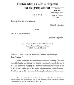 US Fifth Circuit Appeal McAllister